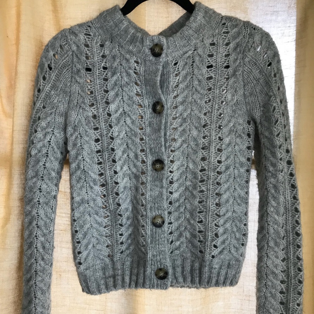 J Crew Point Sur Pointelle Sweater in Light Grey